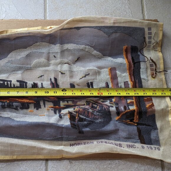 Crewel Needlepoint Vintage Horizon Designs Boat Harbor Canvas Started 1979 - Picture 8 of 9